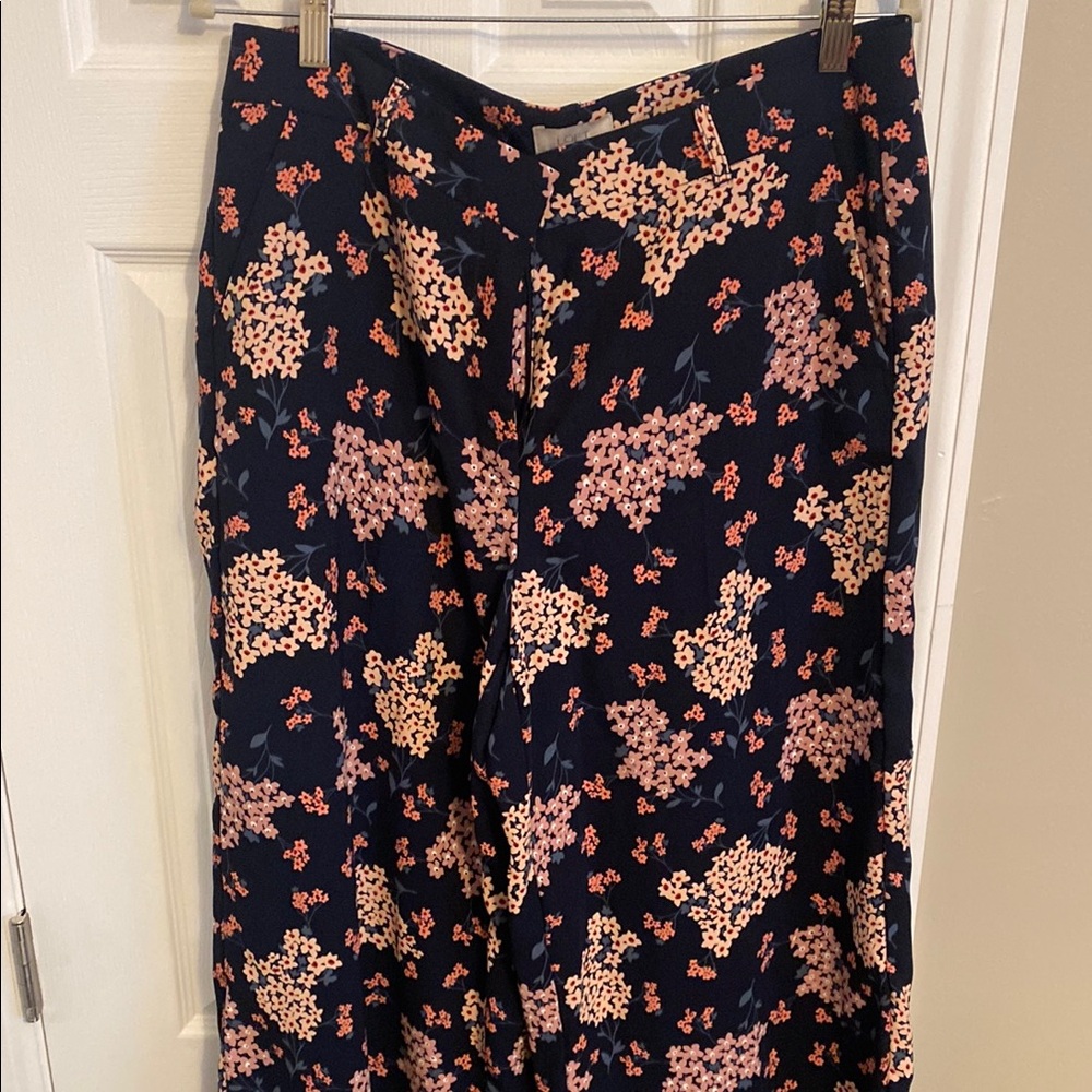 LOFT Floral Ankle Pants - Navy and Pink